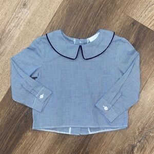 Lavender Blue Pan Collar Long Sleeve Shirt Top Layer Gingham Dress Navy Blue 24m